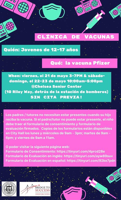 consulte el texto para obtener detalles sobre la clínica de vacunas para jóvenes de 12 a 17 años